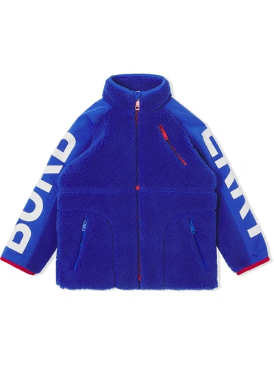 Shop Burberry Logo-print Fleece Jacket In Blue