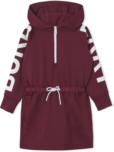 Shop Burberry Logo-print Hooded Dress In Red