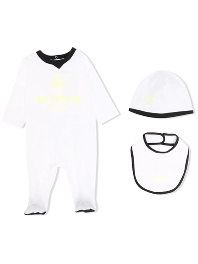Shop Balmain Logo-print Baby Grow Set In White