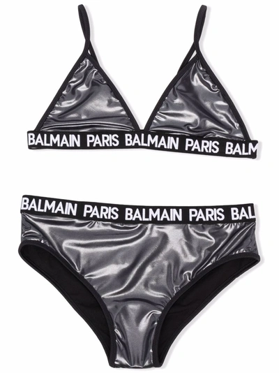 Shop Balmain Teen Logo-trim High-shine Bikini In Black