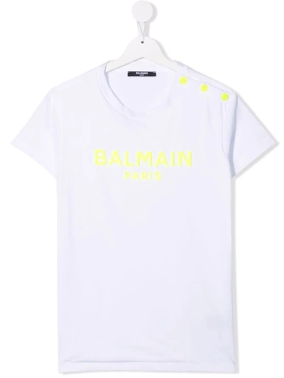 Shop Balmain Teen Logo-print Short-sleeve T-shirt In 白色