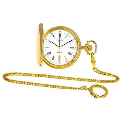 Shop Tissot Savonnette White Dial Pocket Watch T83.4.553.13 In Black / Brass / Gold / White