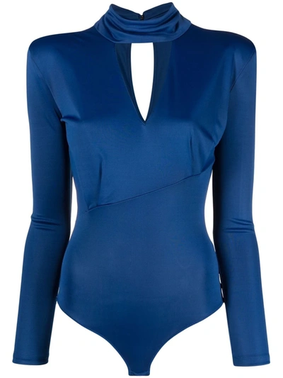 Shop Patrizia Pepe Cut-out Detail Bodysuit In Blue