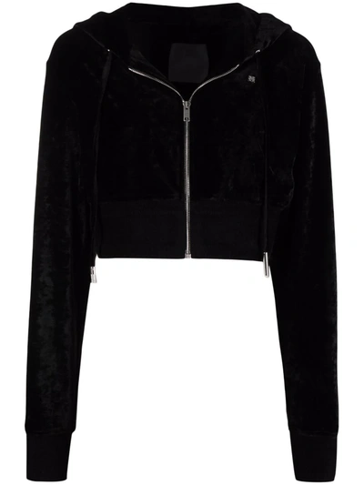 Shop Givenchy Cropped Velvet Hoodie In Black