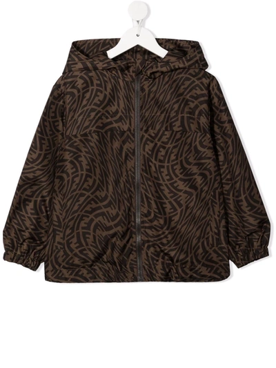 Shop Fendi Ff-vertigo Hooded Jacket In Brown
