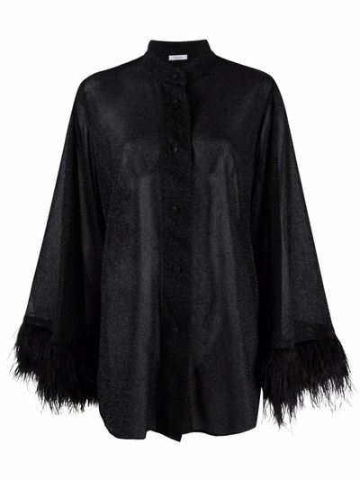 Shop Oseree Metallic Stitched Blouse In Black