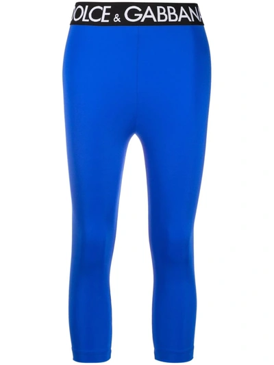 Shop Dolce & Gabbana Logo-waistband Cropped Leggings In Blue