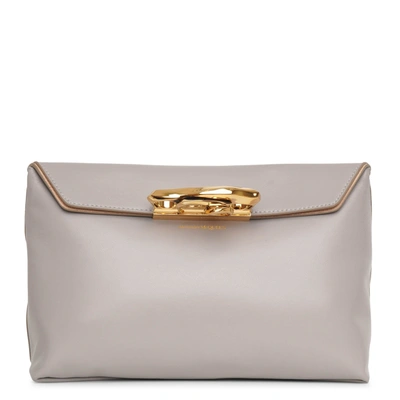 Shop Alexander Mcqueen Sculptural Grey Leather Pouch