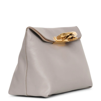 Shop Alexander Mcqueen Sculptural Grey Leather Pouch