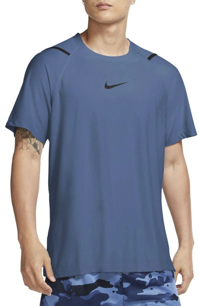 Shop Nike Pro Dri-fit Top In Stone Blue/ Heather/ Black