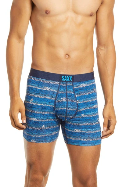 Shop Saxx Ultra Golf Print Performance Boxer Briefs In Navy Fishing Line