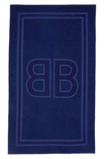 Shop Balenciaga Bb Logo Beach Towel In Navy
