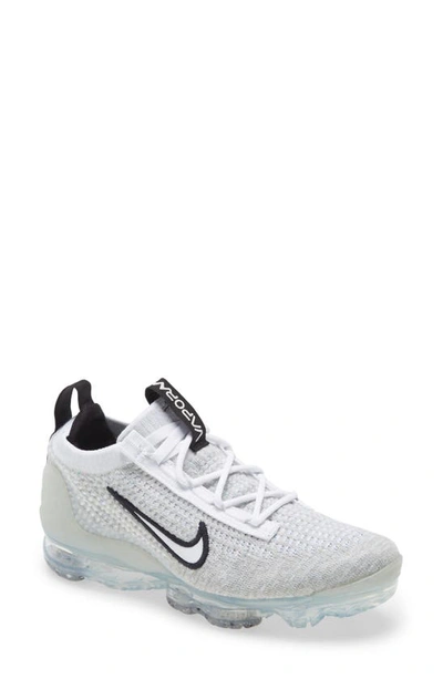 Shop Nike Kids' Air Vapormax 2021 Fk Sneaker In White/ White/ Black/ Silver