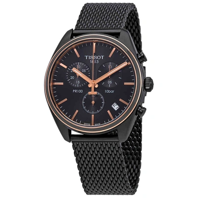 Shop Tissot Pr 100 Chronograph Black Dial Men's Watch T101.417.23.061.00 In Two Tone  / Anthracite / Black / Gold / Gold Tone / Rose / Rose Gold Tone