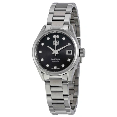 Shop Tag Heuer Carrera Automatic Black Dial Ladies Watch War2413.ba0776 In Black,silver Tone