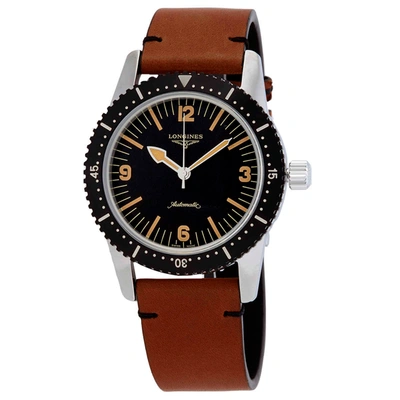 Shop Longines Skin Diver Automatic Black Dial Watch L2.822.4.56.2 In Black / Brown