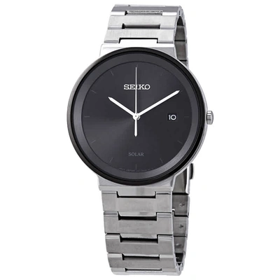 Shop Seiko Essentials Black Dial Stainless Steel Mens Watch Sne479 In Black,silver Tone