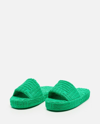 Shop Bottega Veneta Terry Cloth Slides In Green