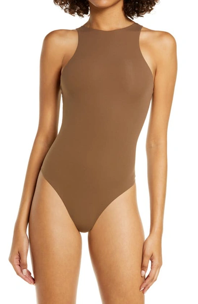 Shop Skims Fits Everybody High Neck Bodysuit In Oxide