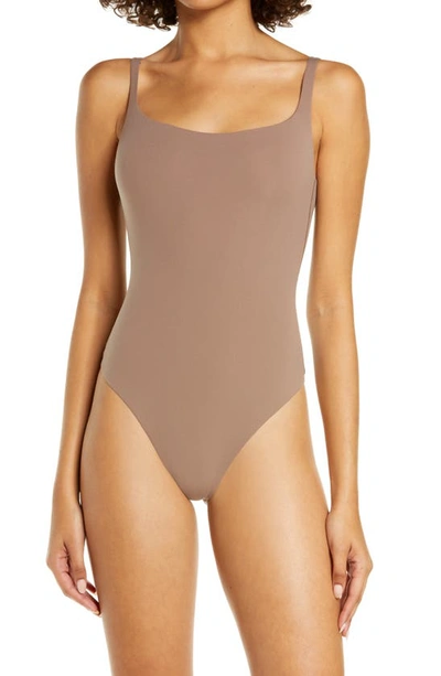 Shop Skims Fits Everybody Square Neck Bodysuit In Umber