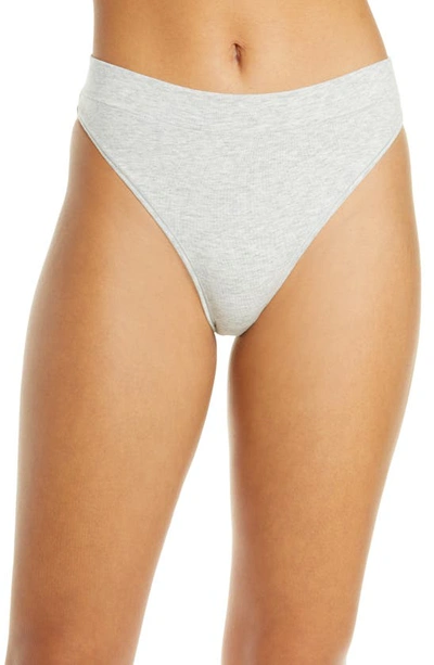 Shop Skims Stretch Cotton Jersey Cheeky Tanga In Light Heather Gray