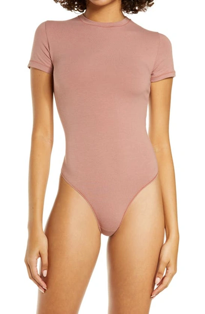 Stretch Cotton Jersey T-shirt Bodysuit In Rose Clay