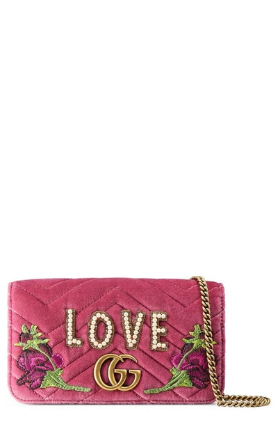 Shop Gucci Gg Marmont 2.0 Embellished Velvet Shoulder Bag In Light Raspberry/ Ivory
