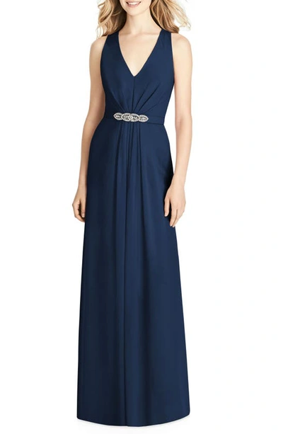 Shop Jenny Packham Jewel Belt Chiffon A-line Gown In Midnight