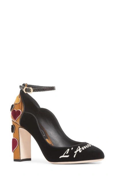 Shop Dolce & Gabbana L'amore Ankle Strap Pump In Black