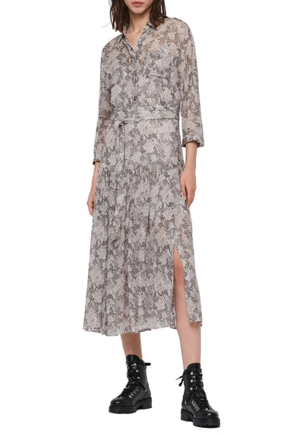 Shop Allsaints Eley Midgard Snakeskin Print Shirtdress In Grey