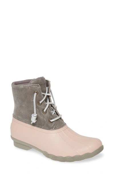 Shop Sperry Saltwater Rain Boot In Grey/ Rose Leather