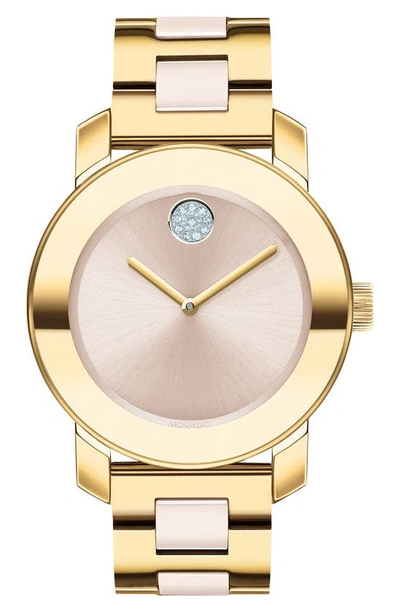 Shop Movado Bold Pavé Dot Ceramic Bracelet Watch, 36mm In Gold/ Beige/ Gold