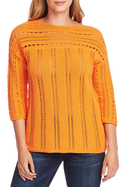 Shop Vince Camuto Boatneck Pointelle Sweater In Electric Orange