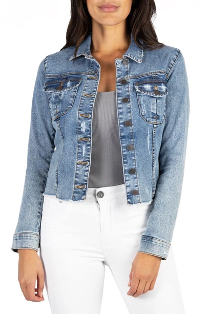 Shop Kut From The Kloth Kara Fray Hem Denim Trucker Jacket In Standard