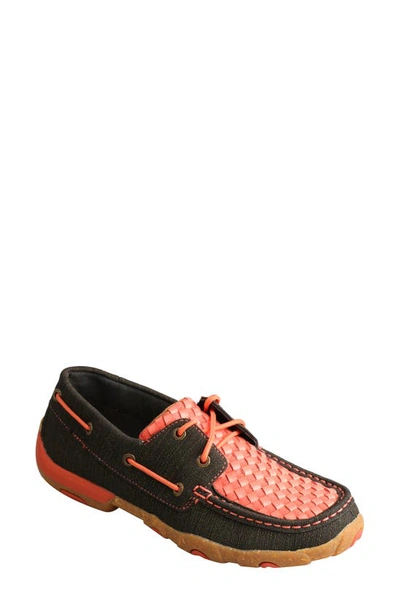 Shop Twisted X Boat Shoe In Woven Coral And Black