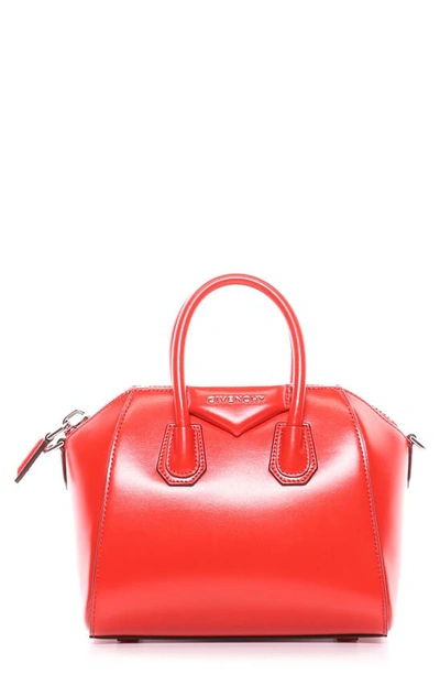 Shop Givenchy 'mini Antigona' Box Leather Satchel In Red