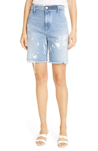 Shop Rta Hesper Paint Splatter Super High Waist Mid Thigh Shorts In Medium Blue
