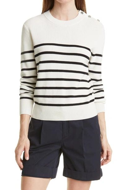 Hugo Boss Button Detail Striped Sweater In Organic Cotton With Silk In Open  White | ModeSens