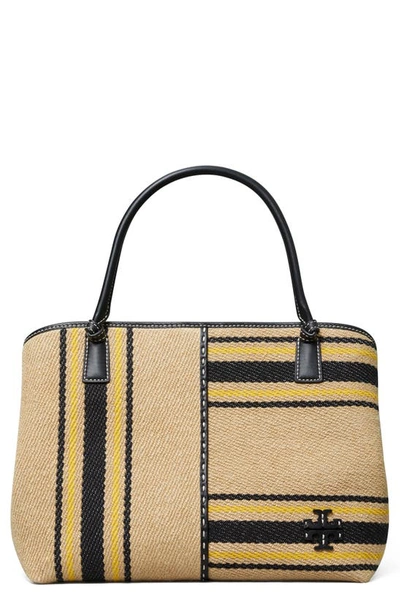 Shop Tory Burch Mcgraw Stripe Canvas Tote In Natural / Black