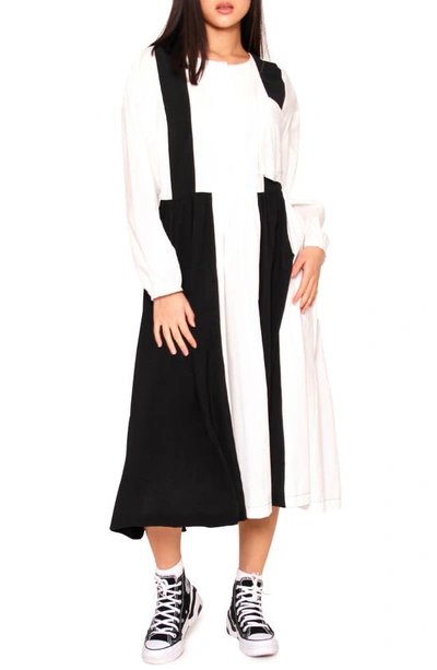 Shop Absence Of Colour Elsa Long Sleeve Colorblock Midi Dress In White / Black