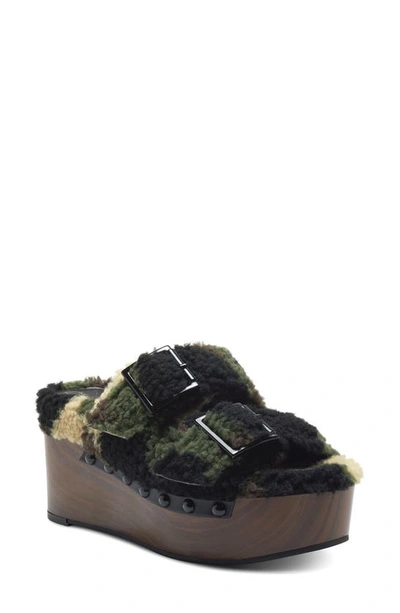 Shop Jessica Simpson Cyriss Faux Shearling Platform Slide Sandal In Green Combo