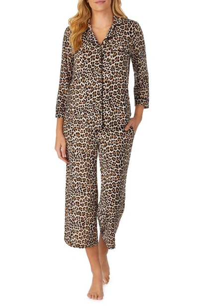 Shop Kate Spade Animal Print Jersey Crop Pajamas In Brown Animal Print