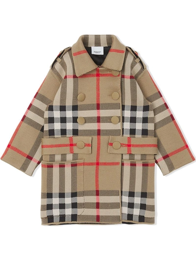 Shop Burberry Check-print Jacquard-woven Coat In Brown