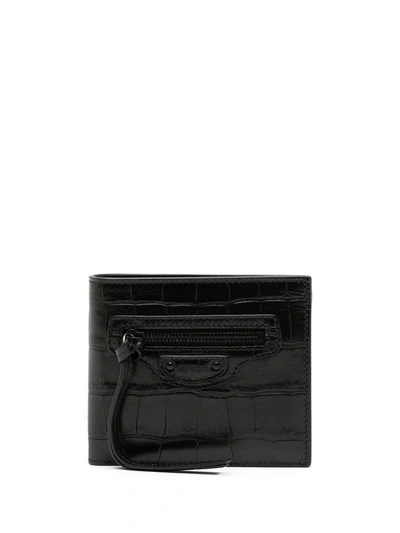 Shop Balenciaga Neo Classic Embossed Wallet In 黑色