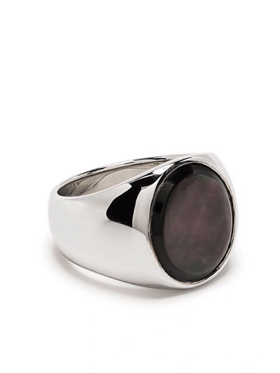 Shop Tom Wood Black Mother-of-pearl Signet Ring In 银色