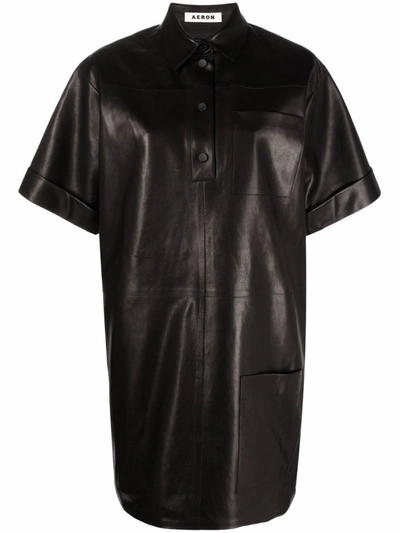 Shop Aeron Anok Leather Shirt Dress In Black