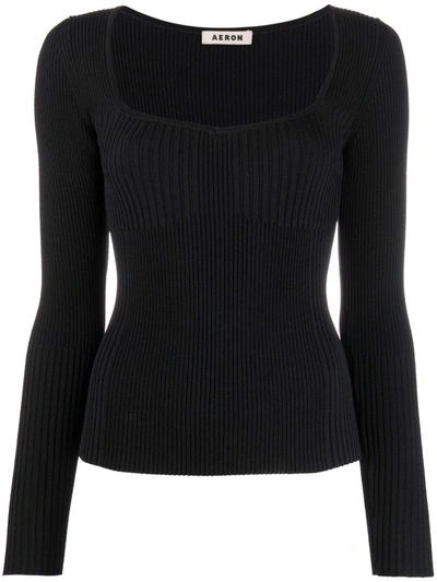 Shop Aeron Deven Ribbed-knit Jumper In Black