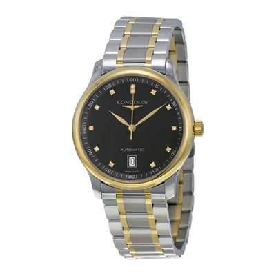 Shop Longines The Master Diamond Black Dial Mens Watch L2.628.5.57.7 In Black,gold Tone,silver Tone,yellow