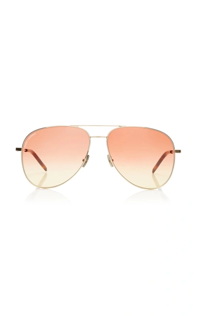 Shop Saint Laurent Women's Classic Aviator-frame Metal Sunglasses In Green,pink