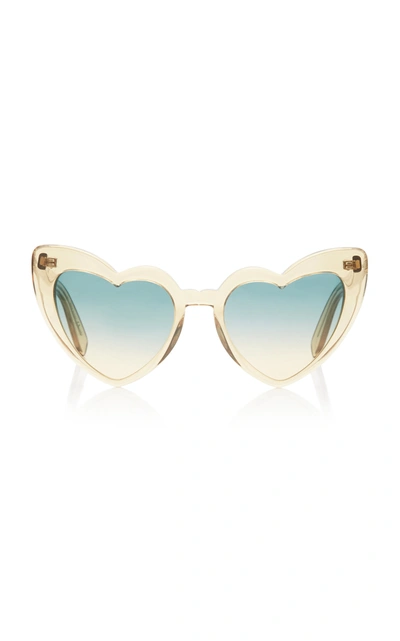 Shop Saint Laurent Women's Loulou Heart-shaped Acetate Sunglasses In Yellow